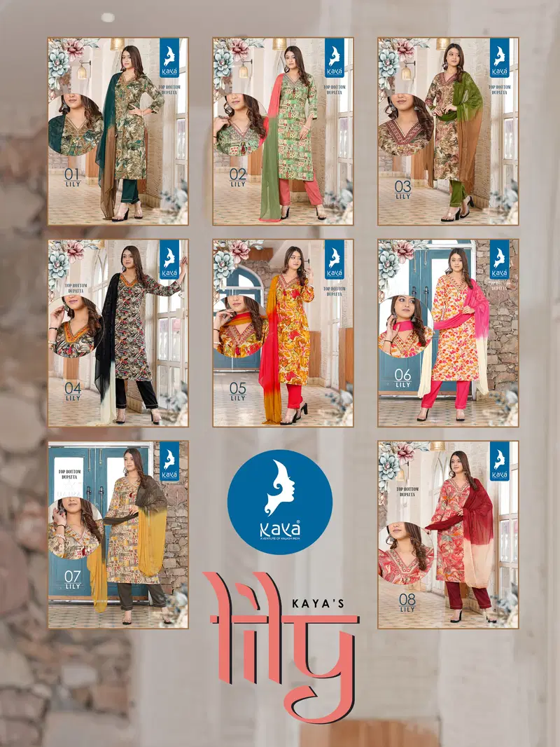 Lily By Kaya Rayon Printed Kurti With Bottom Dupatta Wholesale Market In Surat
